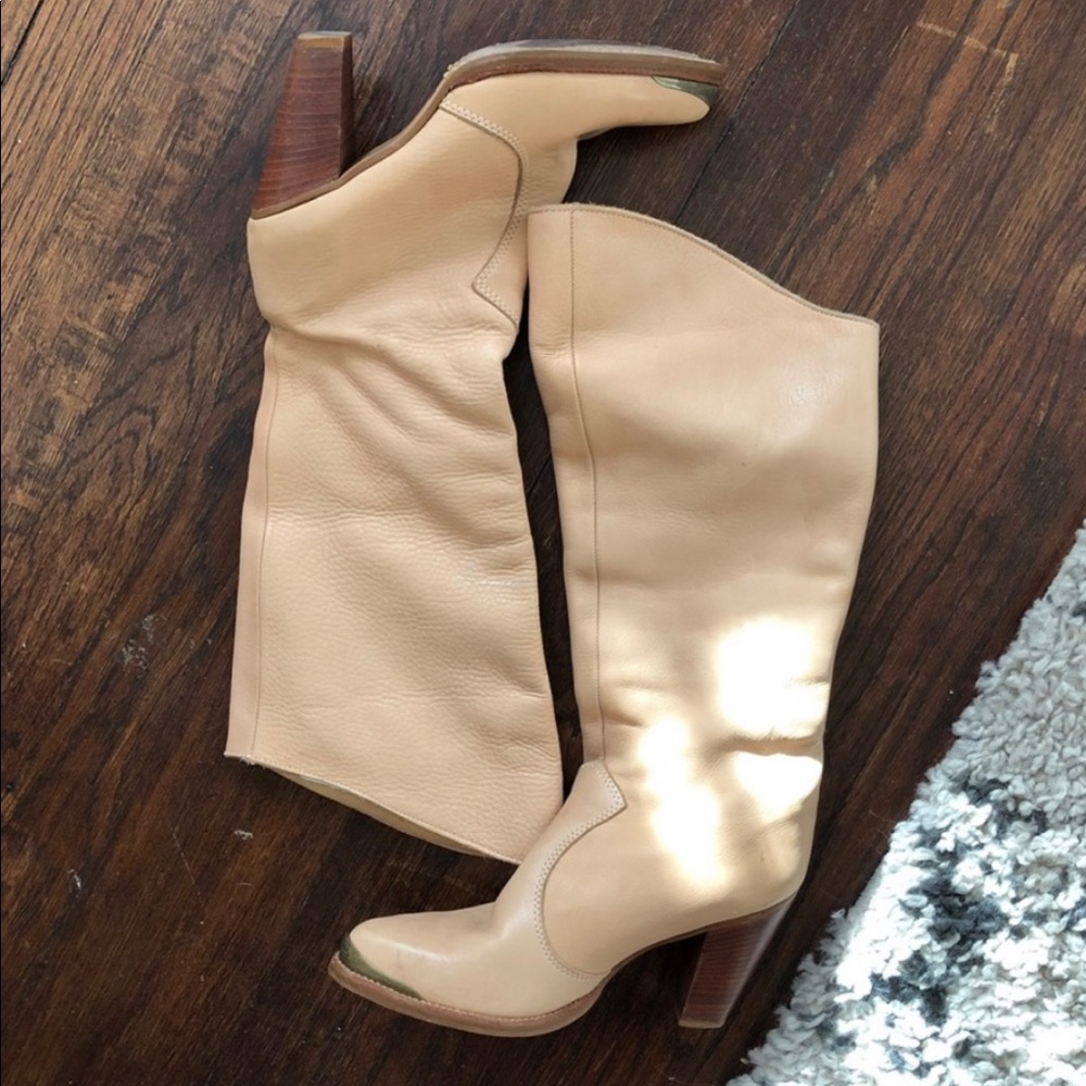 Beige Leather Zodiac Festival Boots! Custom alter!
